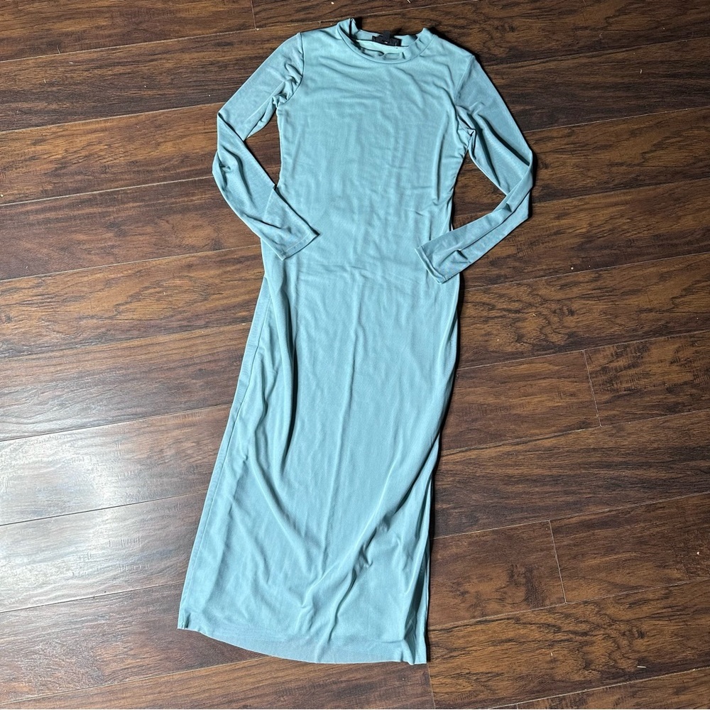 See You Monday Mesh Long Sleeve Maxi Dress